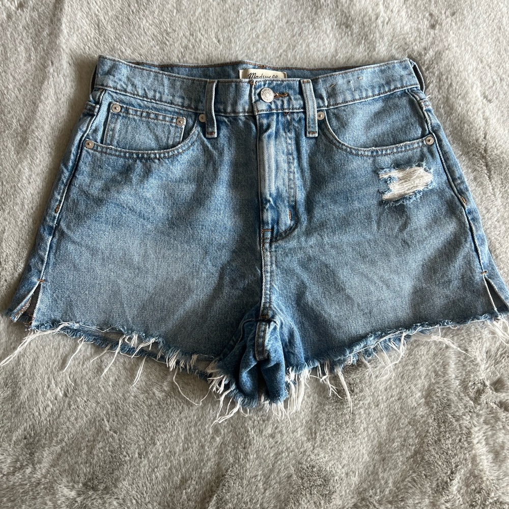 Madewell Blue Jean Shorts with Distressed Frayed Hem